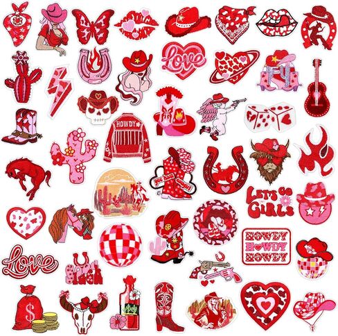Tigeen 48 PCS CHENILLE IRON ON STATES SUBKES SEMPROIDER PATCHES for Hats Clote Cute خياطة على ملحق DIY من أجل سراويل الظهر الجينز (Western Cowgirl) in Kuwait