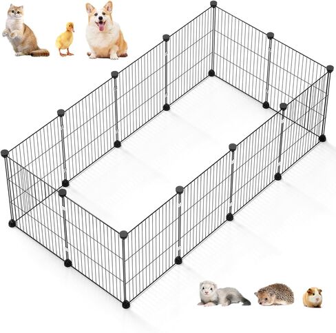 12 Panels Small Animal Playpen with Waterproof Mat - Durable Metal Wire Yard Fence for Guinea Pigs, Rabbits, Kittens, Puppies, Hamsters, and Hedgehogs - Indoor & Outdoor Pet Cage in Saudi Arabia