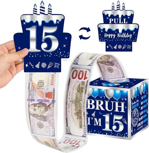 Sweet 16th Birthday Pull-Out Money Gift Box for Boys Girls - Blue Sliver Happy 16th Birthday Party Cash Gift Box with Pull-Out Card - A Fun and Loving Way to Offer Cash Present in Kuwait