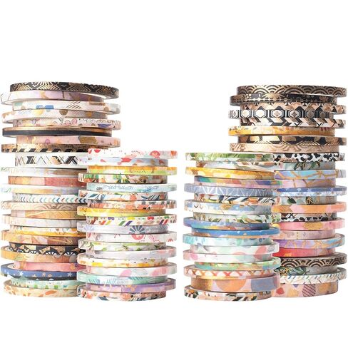 YUBX Exrta Slim Washi Tape Set Random Patterns 80 Rolls+ Bundle Printed Super Skinny Decorative Masking Tape Scrapbook Tape for DIY Craft Art Projects Journal Gift Wrapping (Patterns Printed) in Kuwait