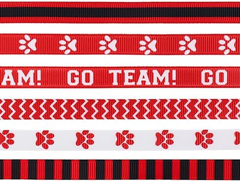 6 Pieces 3 Yards Dog Cat Paw Ribbon for Crafting Sewing, 3/8 Inch Red Grosgrain Ribbons for Gift Wrapping, Sports Red Stripes Wave Fabric Ribbons for Hair Bow Clips Cheerleading Accessory in Kuwait