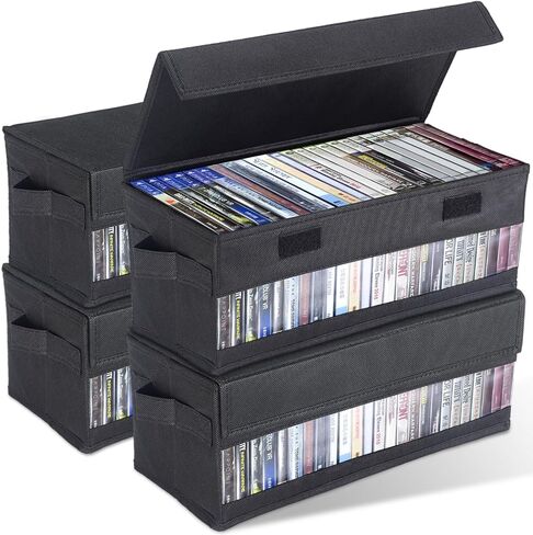 CCidea CD/DVD Storage Boxes - Pack of 2 CD Cases - 14" x 5.9" x 5.3" Disc Holders with Lids & Visual Window, Holds Up to 32 CDs in full jewel cases, 65 CDs in slim cases, and 180 discs in CD sleeves in Kuwait