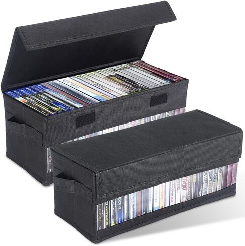 CCidea CD/DVD Storage Boxes - Pack of 2 CD Cases - 14" x 5.9" x 5.3" Disc Holders with Lids & Visual Window, Holds Up to 32 CDs in full jewel cases, 65 CDs in slim cases, and 180 discs in CD sleeves in Kuwait