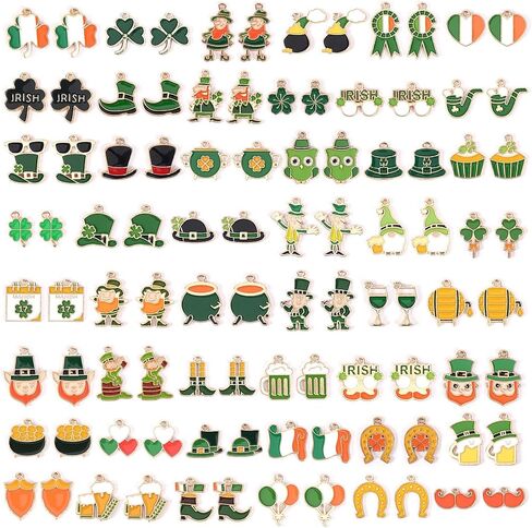 Sannix 110pcs St. Patrick's Day Charms St. Patrick's Shamrock Charms Green Charms Gold Monamel Charms for Jewelry Making Making Basterces Craft in Kuwait