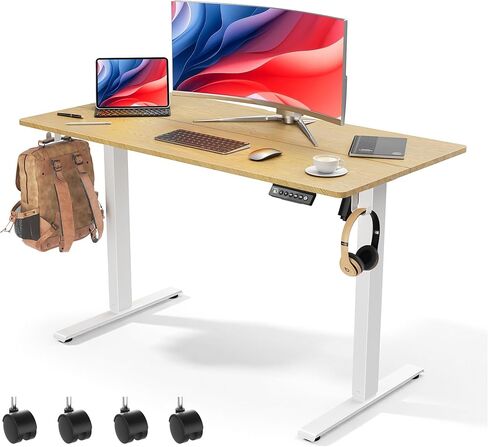 63 × 28 بوصة مكاتب كهربائية قابلة للتعديل مع 4 عجلات ، 4 إعدادات ارتفاع الذاكرة ، خطاف سماعات الرأس ، للمكتب المنزلي ، لوحة لصق بنية in Kuwait