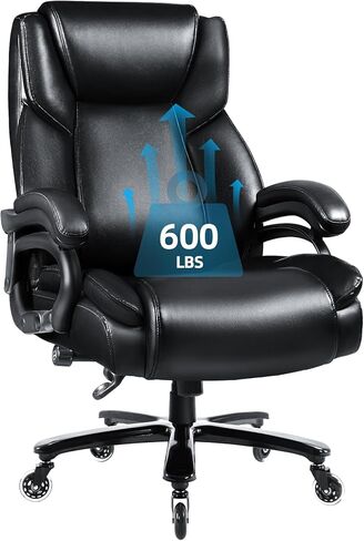 Vitesse 600 رطل كرسي مكتبي كبير وطويل مع مسند ذراع ، وخدمة شديدة الشقوق مع دعم قطني مريح ، كرسي المكتب التنفيذي لأشخاص ثقيل مع عجلة مطاطية هادئة (أسود) in Kuwait