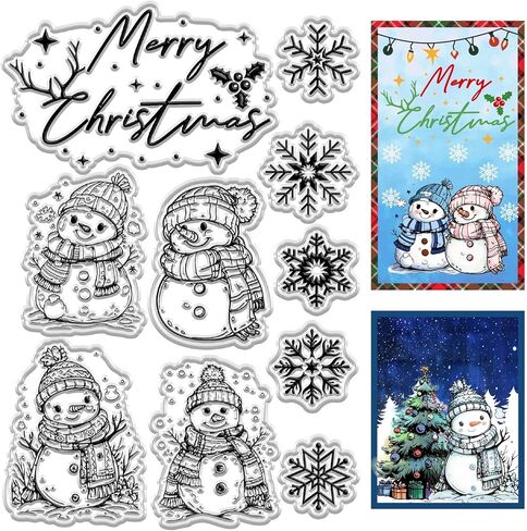 CRASPIRE Merry Christmas Clear Rubber Stamps Greeting Words Snowman Snowflake Holly Xmas Gift Reusable Vintage Transparent Silicone Seal Stamp for Holiday DIY Craft Scrapbooking Journaling Card Making in Saudi Arabia