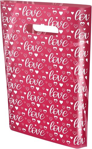 Linelglobal 100 Pack Valentine Bag Bag Blastic Valentines Bag Hage مع مقبض للحفلات Goodie 7.8x11.8 تصميم القلب in Kuwait