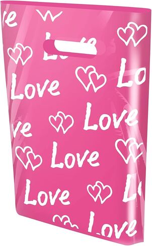 Linelglobal 100 Pack Valentine Bag Bag Blastic Valentines Bag Hage مع مقبض للحفلات Goodie 7.8x11.8 تصميم القلب in Kuwait