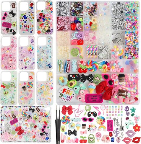 2380 PCS Junk Phone Case Charms Kit ، سحر لتخصيص حالات DIY ， مع إكسسوارات الأظافر ، القوس اللطيف ، لؤلؤة فنية ، نجمة ، حب ، حلوى ، حبات رسائل ، ديكور كبير جمالي لطيف للتخصيص in Kuwait