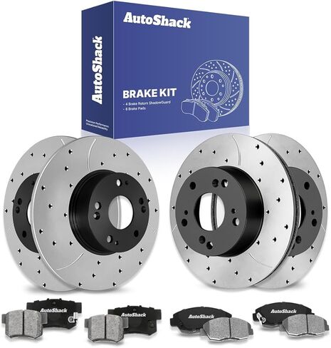 استبدال مجموعة فرامل Autoshack لعام 2006-2011 هوندا سيفيك 1.8L FWD الخلفي الأمامي الخلفي المحفور والقرص المغطى بالقرص الإلكترونية منصات الفرامل السيراميك BRAKEPKG011 in Saudi Arabia