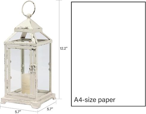 Rustic Metal Candle Holders 12" Tall, Hanging Vintage Distressed White Outdoor Candle Lanterns Decorative for Pillar, Farmhouse Hurricane Candle Holder Glass for LED Christmas Wedding in Saudi Arabia