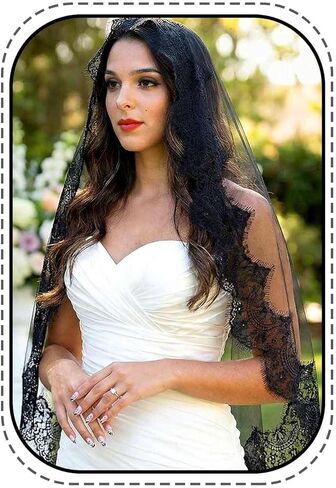 Zehope1 Tier Bride Veil 59 '' Sthort Fingertip Mantilla Long Veil Bridal Catholic Veils Lace Edge for Wedding in Saudi Arabia