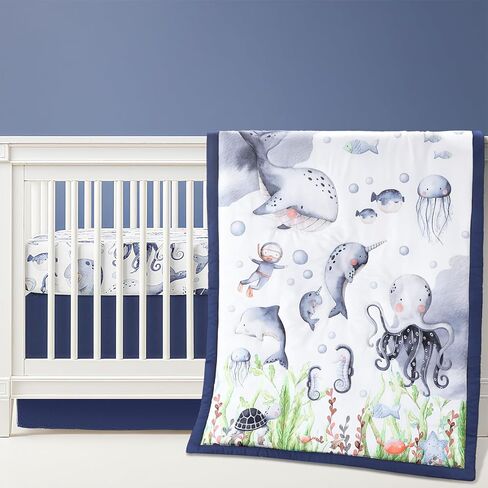 3 PCS Baby Crib Bedding Set Safari Animals Dinosaurs Teddy Bear Woodland Animals Crib Crib Crib تشمل اللحاف ، ورقة مجهزة ، تنورة للطفل Baby Girl (الأخضر ، الديناصورات) in Saudi Arabia