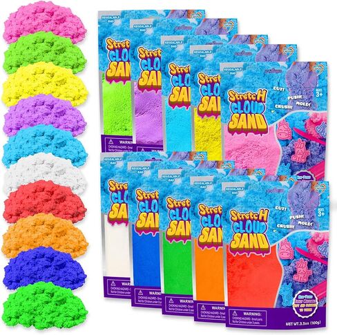 Colorful Stretchy Sensory Sand Kit,Value Pack of 5 Colored Moldable Play Sand for Kids,Bulk Refill for Sensory Bin,Sensory Toys for Molding,Perfect Travel Toys for Girls and Boys Ages 3+ in Kuwait