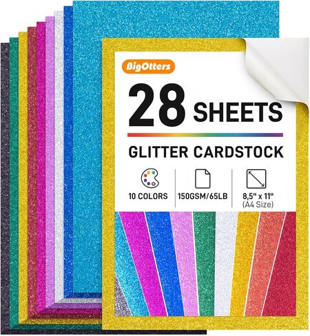 BigOtters 28 Sheets 10 Colors Glitter Cardstock, A4 Sparkly Paper for Arts and Crafts, 250GSM in Kuwait