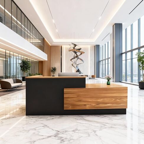 CHARON Reception Desk L Shaped with Counter Receptionist Front Desk with Lockable Drawers Commercial Reception Table for Office Wood Black Right 160cm/63inch in Saudi Arabia