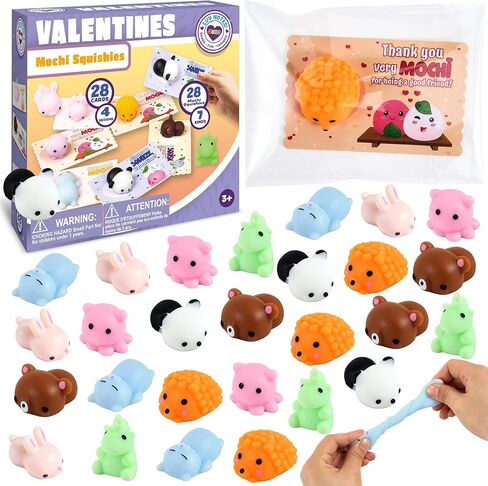 JOYIN 28 Packs Gift Cards with Gift Cute Kawaii Mochi Squishy Toy to Squeeze Stress Relief Fidget Toy for Kids, Classroom Exchange Prizes Party Favor in Saudi Arabia