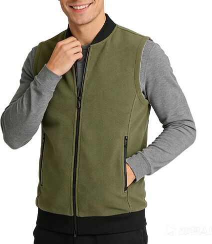Mans Fleece Vest Full-Zip Outerwear Lightweight Sleeveless Jacket With Zipper Pockets in Kuwait