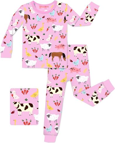 Bamboo Viscose Toddler Girls Kids Pajama مجموعات 4-5T FIT FIT Long-Sleeve Sleepwear PJS 2PCS Jammies alphabet zoo in Kuwait