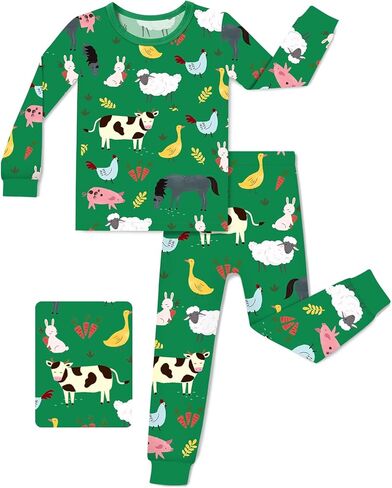 Bamboo Viscose Toddler Girls Kids Pajama مجموعات 4-5T FIT FIT Long-Sleeve Sleepwear PJS 2PCS Jammies alphabet zoo in Kuwait
