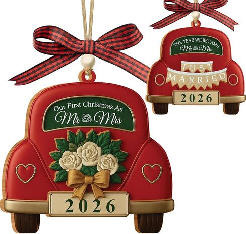Wedding Gifts for Couples 2025, 3D Acrylic Double Layers Just Married Ornament 2025, Mr and Mrs Ornaments, Car Hanging Ornament, Bride Gift, Gift for Newlyweds (Wedding Ornament White) in Kuwait