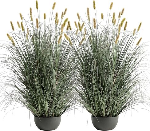 4ft Onion Grass, Artificial Plant and Greenery, Fake Floor Plants Indoor Outdoor, Potted Faux Green Bristlegrass with Yellow Spikes, Large Size Horsetail Reed Grass, House Decorative in Kuwait