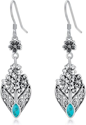 Amethyst Earrings for Women 925 Sterling Silver, Vintage Marquise Shape Amethyst Dangle Earrrings Bohemian Jewelry Birthday Christmas Gifts in Kuwait