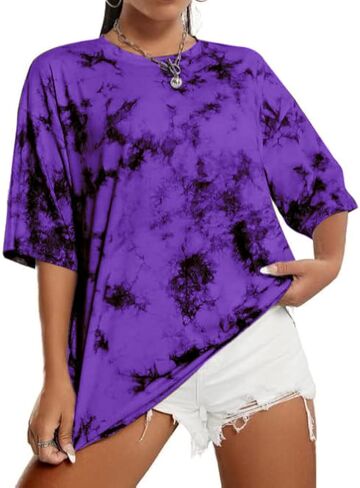 Avanova Women Letter Graphic Print Oversized Tee Shirt Short Sleeve Loose Fit Tops in Kuwait