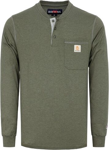 BOCOMAL FR Shirts for Men 5.5oz Lightweight Long Sleeve Work Henley Fire Resistant Shirt CAT2 in Kuwait