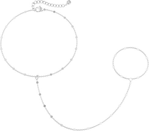 Tewiky Hand Chain Bracelet Ring, 14K Gold Plated/Silver Finger Ring Bracelet, Zircon Sequins Satellite Chain for Women, Trendy Non-Tarnish Jewelry in Kuwait