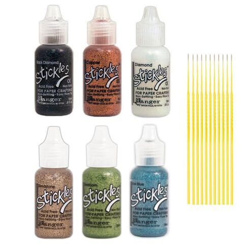 Ranger Stickles Glitter Glue Bundles (Sea Glass Collection) - 6 Color Stickles .5 oz Glitter Glue Bottes - with Trebbies Fine Detail Sticks in Kuwait