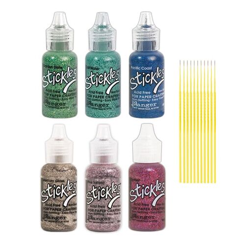 Ranger Stickles Glitter Glue Bundles (Sea Glass Collection) - 6 Color Stickles .5 oz Glitter Glue Bottes - with Trebbies Fine Detail Sticks in Kuwait
