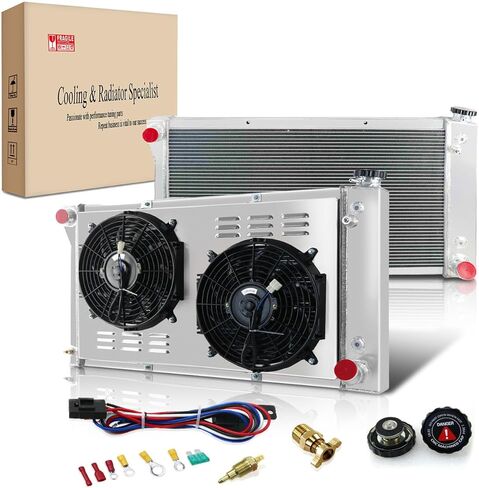 3 Row Core Aluminum CU369 RR369N Radiator Fan Shroud Assembly + 2 x 12" Fan w/Thermostat Compatible with 1967-1972 68 69 70 71 Chevy C10 C20 K10 K20 K30 Pickup Trucks and GMC Radiators in Saudi Arabia