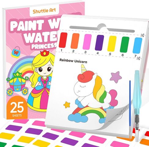 Shuttle Art Paint with Water Coloring Book for Kids, Pack of 4, 100 Sheets Watercolor Paint Set for Kids Ages 3-5, 4-8, Mess Free Travel Art Supplies, Birthday Christmas Craft Gift in Saudi Arabia