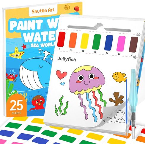 Shuttle Art Paint with Water Coloring Book for Kids, Pack of 4, 100 Sheets Watercolor Paint Set for Kids Ages 3-5, 4-8, Mess Free Travel Art Supplies, Birthday Christmas Craft Gift in Saudi Arabia
