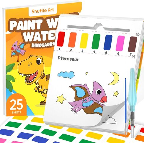 Shuttle Art Paint with Water Coloring Book for Kids, Pack of 4, 100 Sheets Watercolor Paint Set for Kids Ages 3-5, 4-8, Mess Free Travel Art Supplies, Birthday Christmas Craft Gift in Saudi Arabia