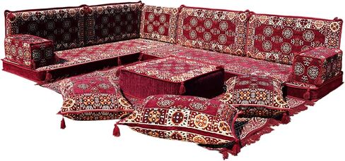 Arabic Sofa Set, Floor Cushions, Arabic Majlis, Patio Furniture, Modular Sofa, Ottoman Couch, Moroccan Floor Sofa, Oriental Sofa (4'' Thickness Sofa, L Sofa Full Set, Model 10) in Saudi Arabia
