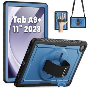 SEYMAC for Samsung Galaxy Tab A9+ Plus Case 11" (SM-X210/X216/X218) | Navy Blue Shockproof Case, Screen Protector, Rotating Stand, Hand/Shoulder Strap in Saudi Arabia