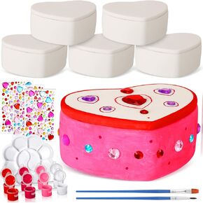 Teenyyou 14 Pcs Paint Your Own Ceramic Jewelry Boxes Craft Set Include 6 Unpainted Jewelry Storage Organizer 2 Strips of Paints with 2 Brushes 1 Palette 3 Diamond Stickers(Unfinished Square) in Kuwait