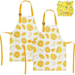 2 Pack Lemon Kids Aprons, Kids Aprons with 50pcs Lemon Stickers, Adjustable Lemonade Apron for Boys and Girls for Painting Cooking Baking, Lemonade Stand Party Supplies in Saudi Arabia
