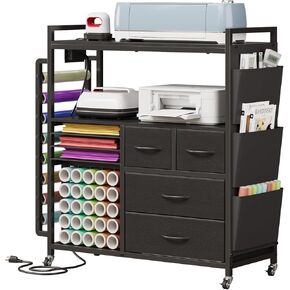 VENNQD Large Craft Organizer and Storage Rolling Cart Compatible with Cricut Machine with Fabric Drawers Vinyl Roll Holder Accessories for Home Craft Workstation Room (White) in Kuwait