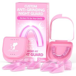 4 Pack Pink Night Guards for Teeth Grinding and Clenching, Women Teeth Grinding Mouth Guard for Sleep with 2 Mirror Cases, Moldable Mouthguard for Women, Adults, Bruxism Relief in Saudi Arabia