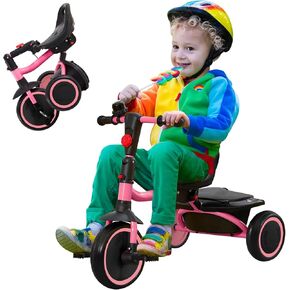 Toddler Tricycle, Kids Tricycle with Bell, Foldable Kids Trike for Age 18 Months to 5 Years, Baby Trike with Adjustable Seat, Gift for Boys and Girls, Blue in Kuwait