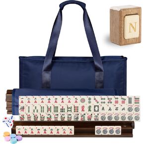 مجموعة لعبة Mahjong الأمريكية ، 166 بلاط Mahjong White Premium مع حقيبة حمل برتقالية أنيقة حجم المسافر ، مجموعة Mahjong الغربية مع رفوف/دافعين من 4 قطع ، Mahjongg Ma Jong Set in Kuwait