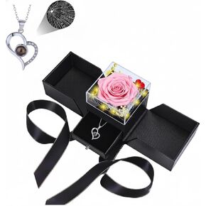 Preserved Real Rose with Heart I Love You Necklaces for Women - Eternal Red Flowers Gifts for her Romantic Gift Set for Girlfriend Birthday Anniversary on Valentines Mothers Day Christmas in Kuwait