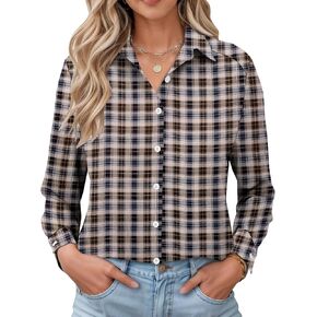 LOMON Womens Long Sleeve Button Down Shirts Casual Loose Fit Cotton Collared Blouses in Kuwait