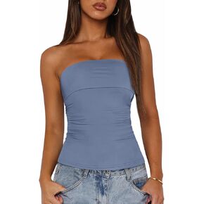 BTFBM Womens Strapless Tube Tops Summer Spring Clothes 2025 Trendy Casual Ruched Stretchy Going Out Bodycon Bandeau Top in Saudi Arabia