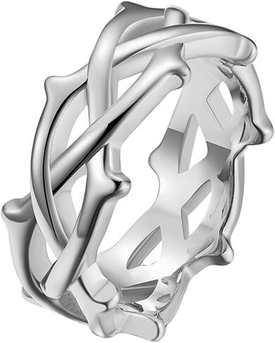 Men's Women's 9MM Stainless Steel Crown of Thorns Ring Tree Vine Branch Wedding Band in Saudi Arabia