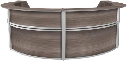 Romig Marque Double-Unit Reception Curved Desk Workstation “124.25W x 49D"- Driftwood Grey in Saudi Arabia